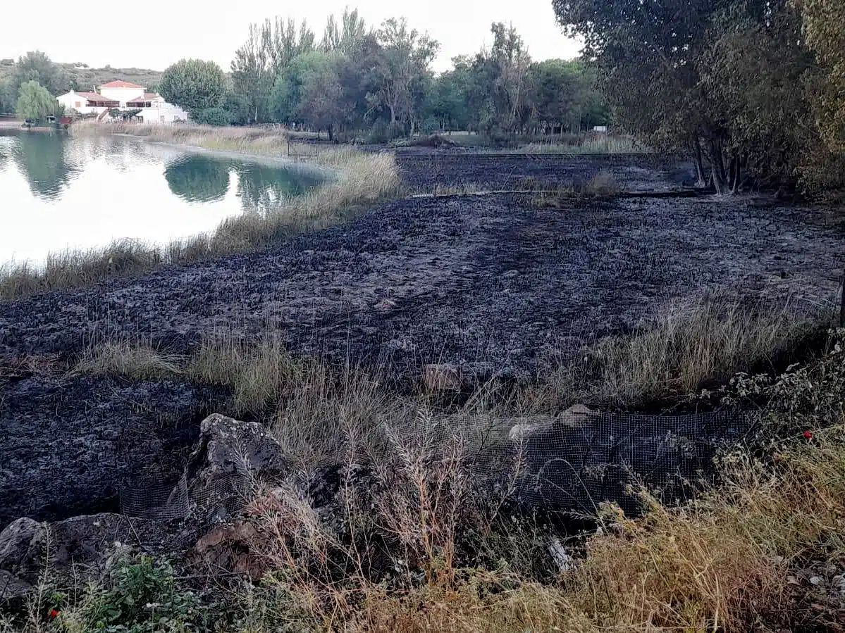 La laguna del Rey, afectada por el incendio de anoche en Ruidera, ese domingo / Ruidera Treasures